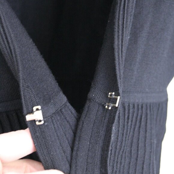 Boss Hugo Boss Fily Black Wool Blend‎ Deep V-Neck Ribbed Peplum Cardigan Sz L - Picture 7 of 13